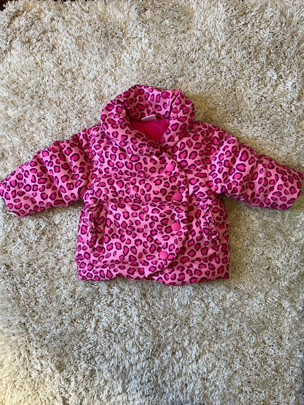 Pink Leopard Print Puffer Jacket Hanna Andersson Down Filled Sz 70 Winter Ski